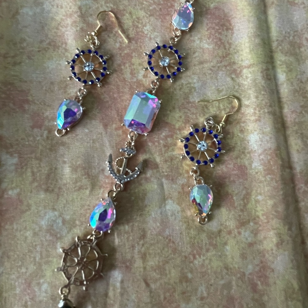 NAUTICAL THEMED EARRINGS AND BRACELET SET handmade